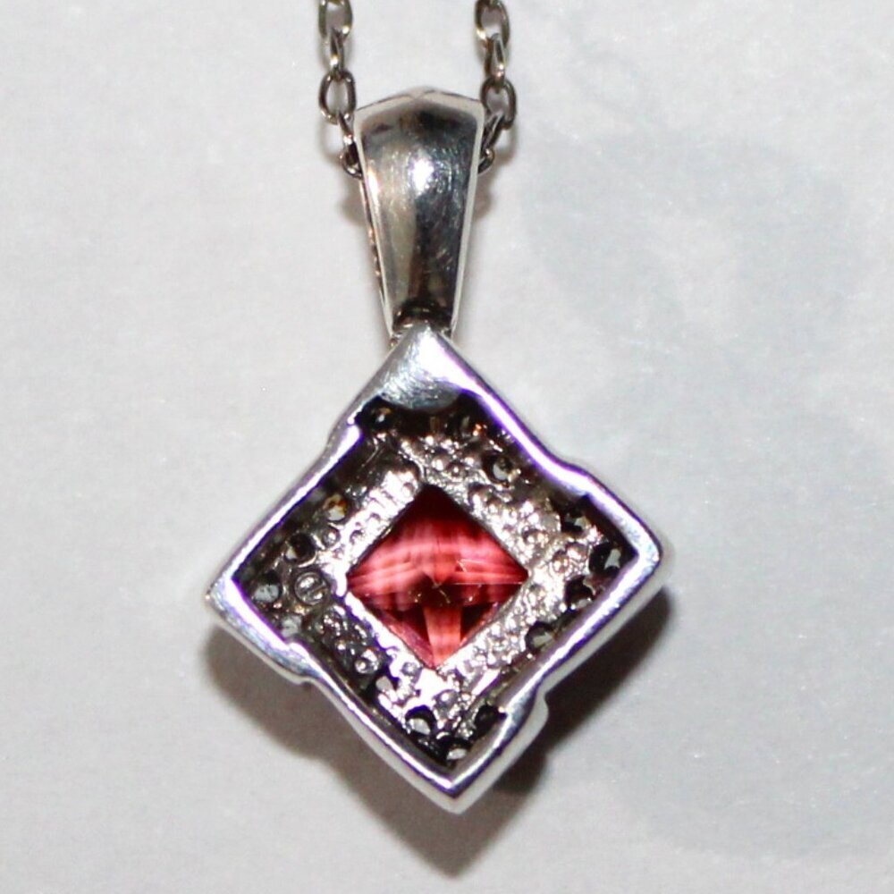 Sterling Silver Dark Reddish Pink Cubic Zirconia Minimalist Necklace - Picture 2 of 6